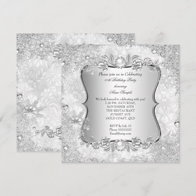 Winter Wonderland Silver Snowflake Geburtstag Einladung (Vorne/Hinten)