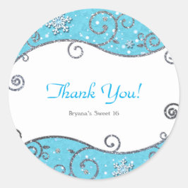 Winter Wonderland Silver Wirbel Bright Blue Runder Aufkleber