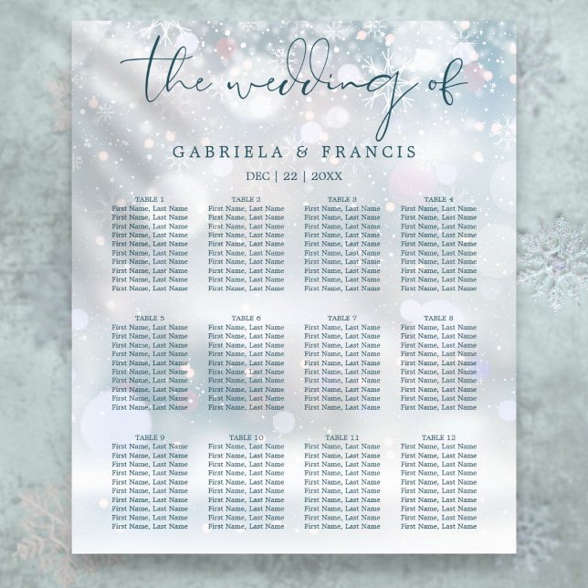 Winter Wonderland Snow Hochzeitsdiagramm Poster (Winter Wonderland Snow Wedding Seating Chart
)