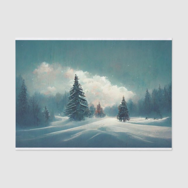 Winter Wonderland Snow Pine Tree Cloud Seidenpapier (Vorderseite)