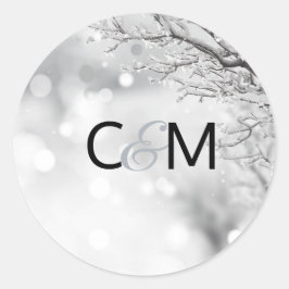 Winter Wonderland Snow Wedding Initials SIEGEL Runder Aufkleber