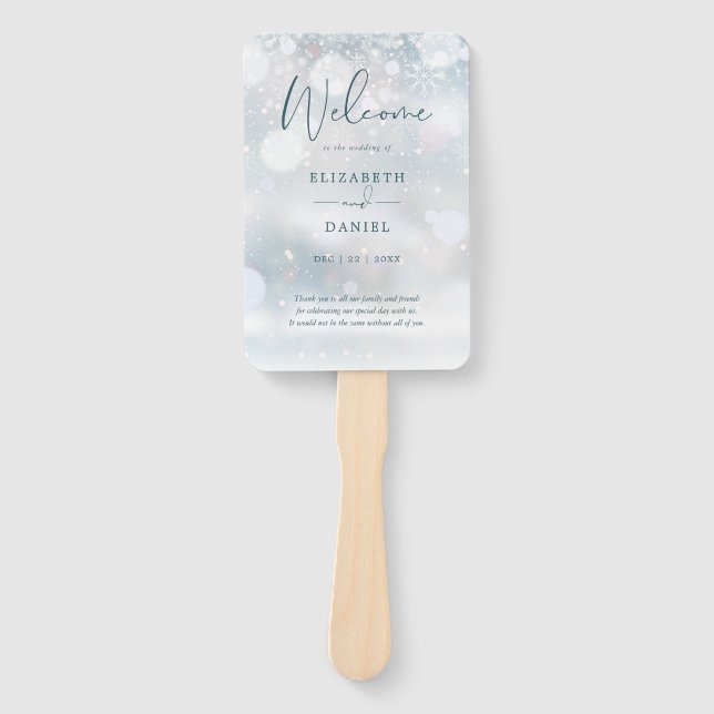 Winter Wonderland Snow Wedding Programm Hand Fan Fächer (Vorderseite)
