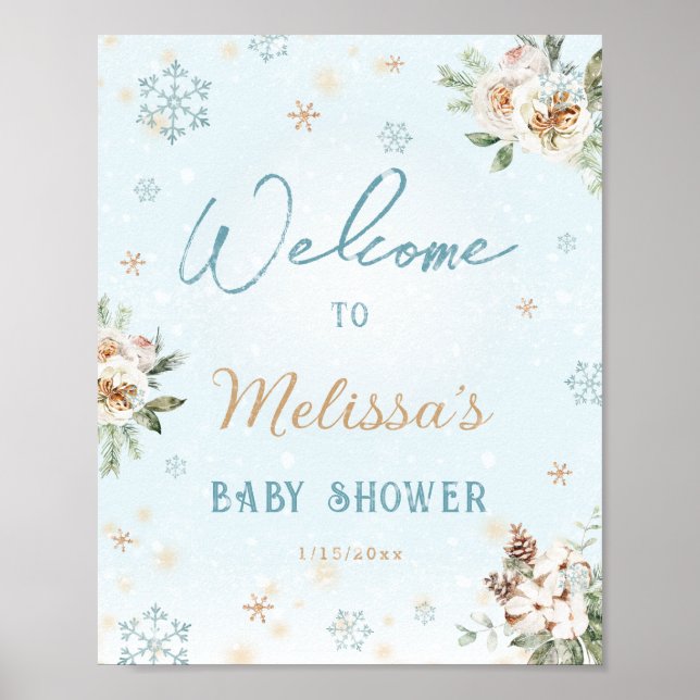 Winter Wonderland Snowflake Babydusche Willkommen Poster (Vorne)