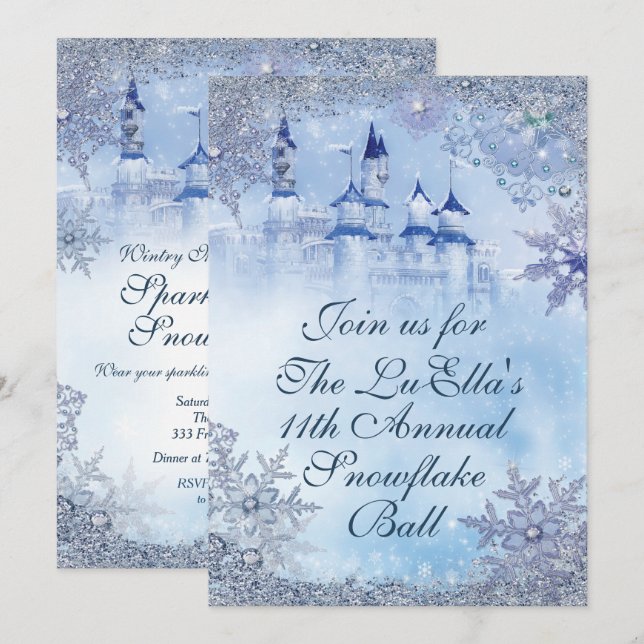 Winter Wonderland Snowflake Ball Einladungen (Vorne/Hinten)