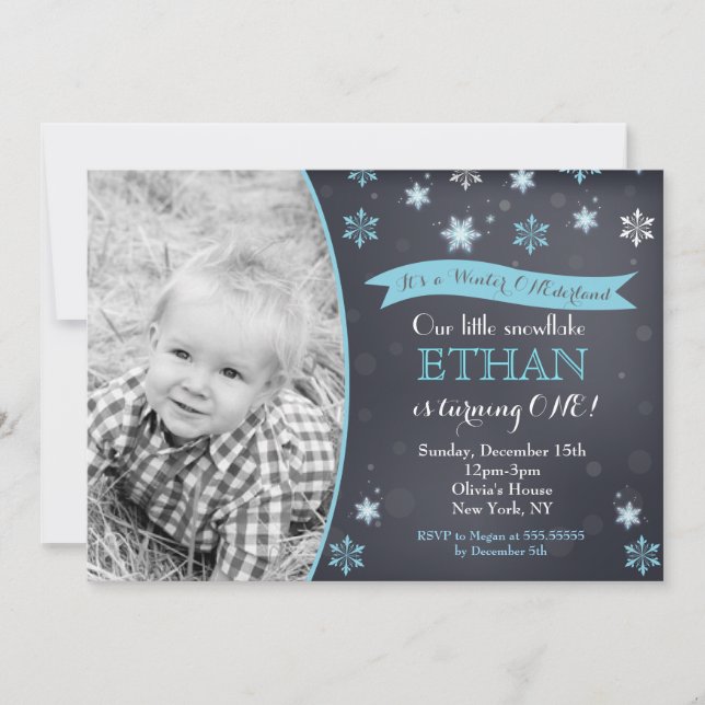 Winter Wonderland Snowflake Birthday Invitations Einladung (Vorderseite)