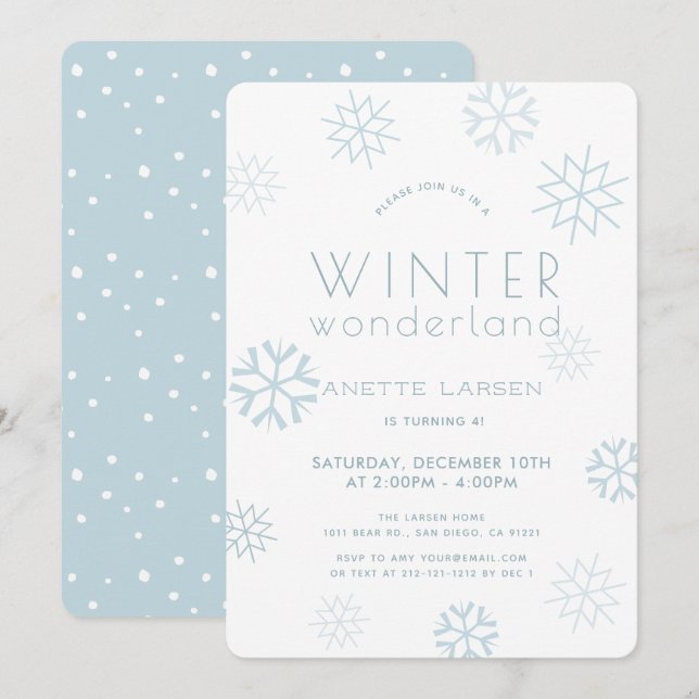 Winter Wonderland Snowflake Blue Geburtstag Einladung (Vorne/Hinten)