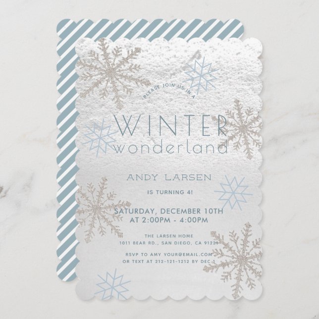 Winter Wonderland Snowflake Blue Geburtstag Einladung (Vorne/Hinten)