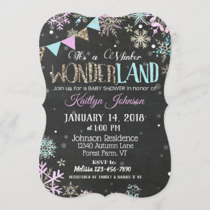 Winter Wonderland Snowflake Chalkboard Babydusche Einladung