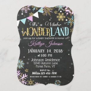 Winter Wonderland Snowflake Chalkboard Babydusche Einladung