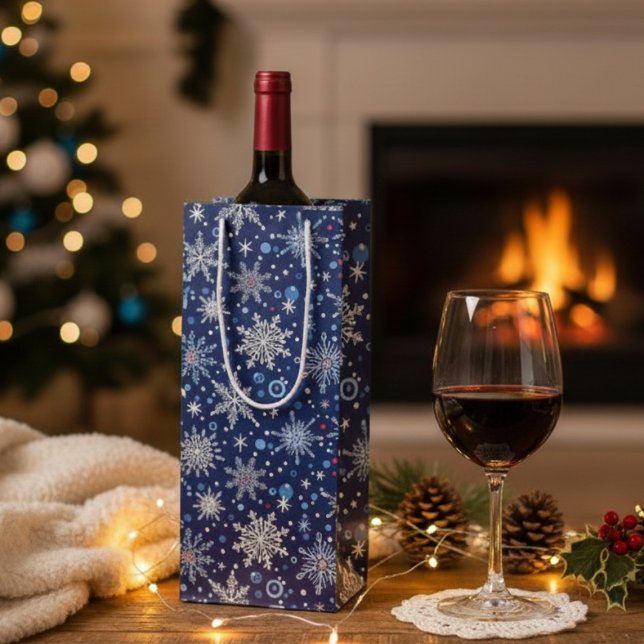 Winter Wonderland Snowflake Geschenktüte Für Weinflaschen (Holiday snowflake wine gift bag)
