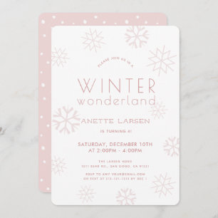 Winter Wonderland Snowflake Girl Pink Geburtstag Einladung