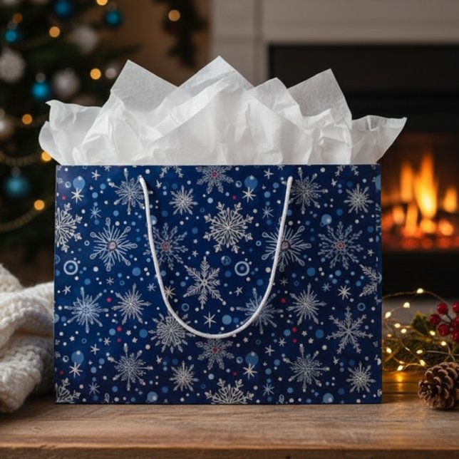 Winter Wonderland Snowflake Große Geschenktüte (Snowflake holiday gift bag)