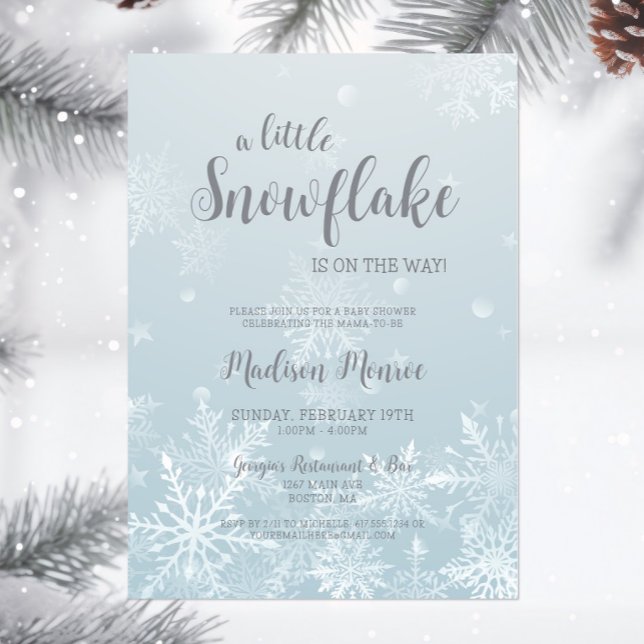 Winter Wonderland Snowflake Kinderdusche Einladung (A Little Snowflake is on the way Baby Shower Invitation, Blue Winter Wonderland Invite, Script)