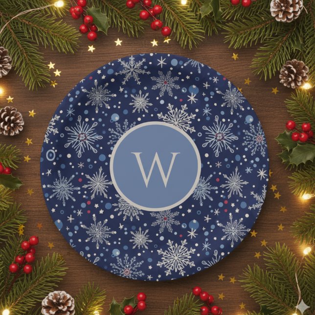 Winter Wonderland Snowflake Pappteller (Snowflake Holiday initial paper plates)