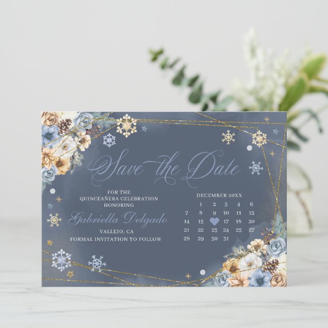 Winter Wonderland Snowflake Save the Date Einladung (Stehend Vorderseite)