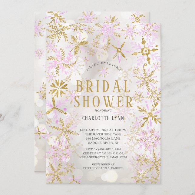 Winter Wonderland Snowflakes Brautparty Einladung (Vorne/Hinten)