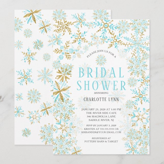 Winter Wonderland Snowflakes Brautparty Einladung (Vorne/Hinten)