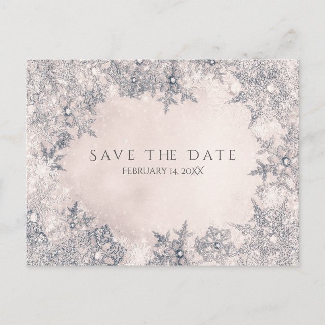 Winter Wonderland Snowflakes Creme Save the Date Ankündigungspostkarte (Vorderseite)