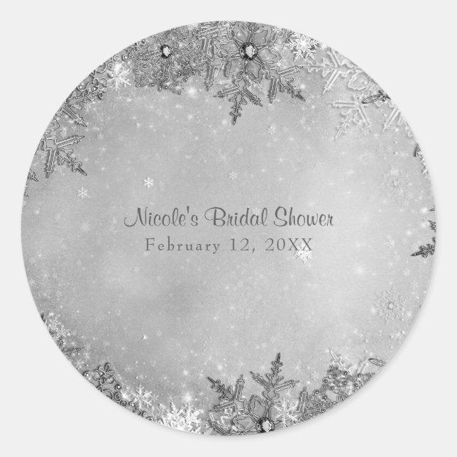 Winter Wonderland Snowflakes Pure Silver Elegante Runder Aufkleber (Vorderseite)
