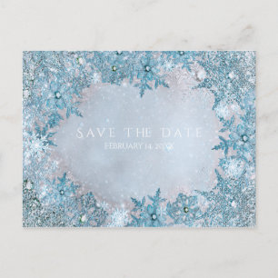 Winter Wonderland Snowflakes Save the Date blau Ankündigungspostkarte