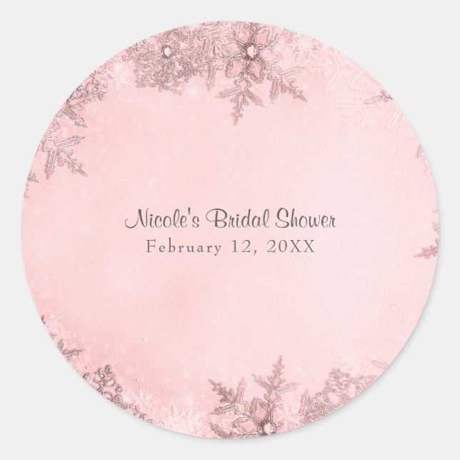 Winter Wonderland Snowflakes Soft Pink Elegante Runder Aufkleber (Vorderseite)