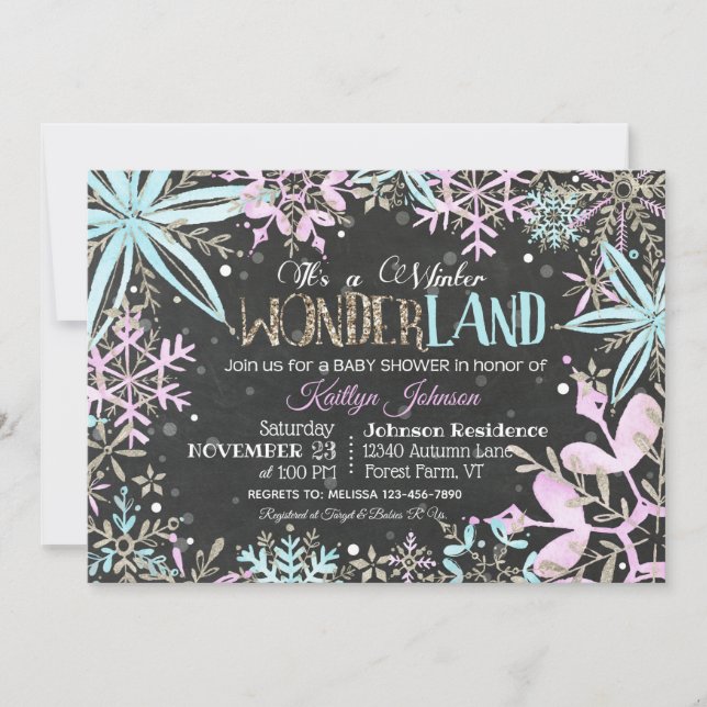 Winter Wonderland Snowflakes Sparkle Baby Dusche Einladung (Vorderseite)