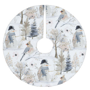Winter Wonderland Snowman and Bird Pattern Polyester Weihnachtsbaumdecke