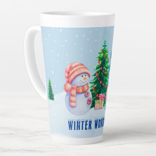 Winter Wonderland Snowman Couple Latte Tasse (Linke Ecke)
