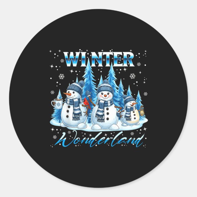 Winter Wonderland Snowman Family Snowflake Cozy Wi Runder Aufkleber (Vorderseite)