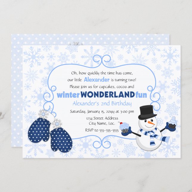 Winter Wonderland Snowman Geburtstag Einladung (Vorne/Hinten)