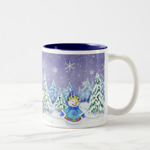 Winter Wonderland Snowman Pine Trees Kaffee Cup Zweifarbige Tasse