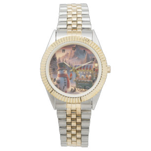 Winter Wonderland Snowman's Hot Chocolate Cart Armbanduhr