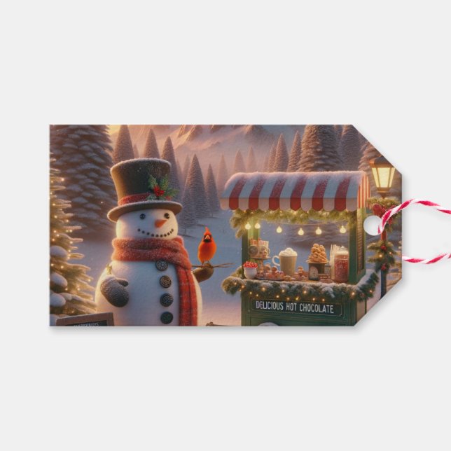Winter Wonderland Snowman's Hot Chocolate Cart Geschenkanhänger (Vorderseite (Horizontal))