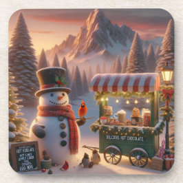 Winter Wonderland Snowman's Hot Chocolate Cart Getränkeuntersetzer