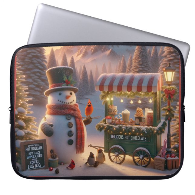 Winter Wonderland Snowman's Hot Chocolate Cart Laptopschutzhülle (Vorderseite)