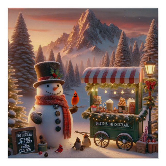 Winter Wonderland Snowman's Hot Chocolate Cart Poster (Vorderseite)
