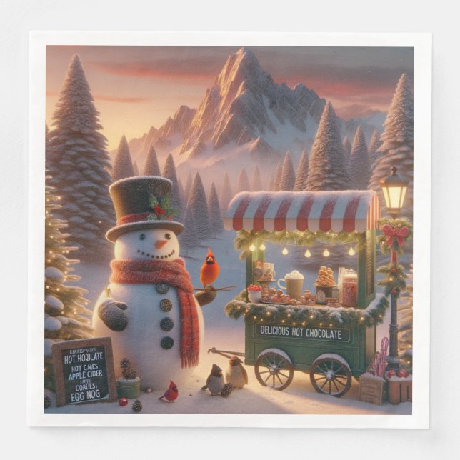 Winter Wonderland Snowman's Hot Chocolate Cart Serviette (Vorderseite)