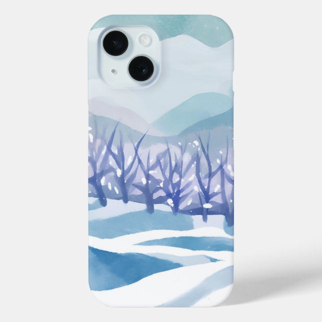 Winter Wonderland Snowy Blue Aquarellmalerei Case-Mate iPhone Hülle (Rückseite)