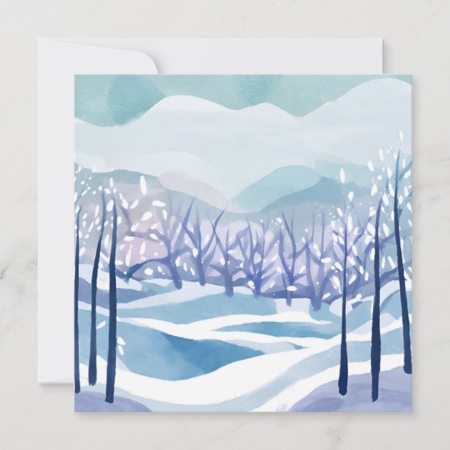 Winter Wonderland Snowy Blue Aquarellmalerei Karte (Vorderseite)