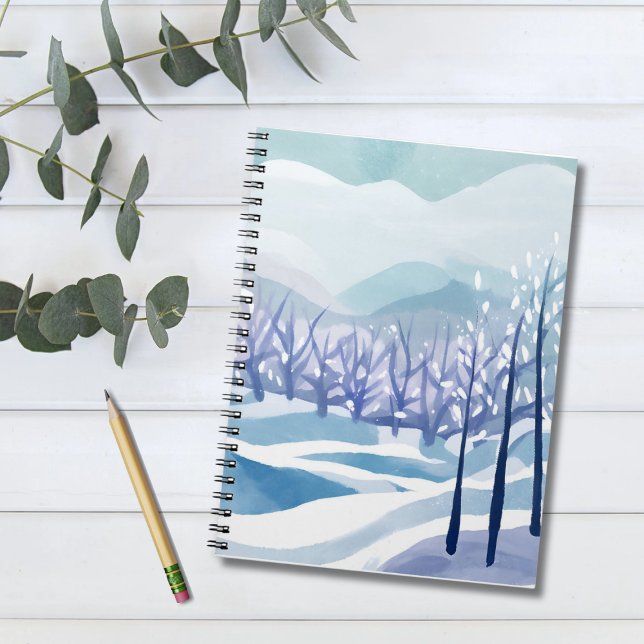Winter Wonderland Snowy Blue Aquarellmalerei Notizblock (Von Creator hochgeladen)
