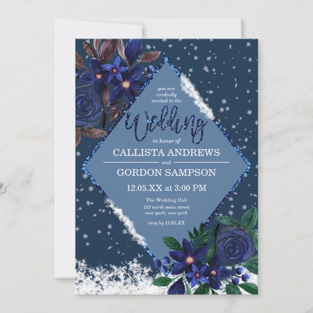Winter Wonderland Snowy Floral Watercolor Hochzeit Einladung (Vorderseite)
