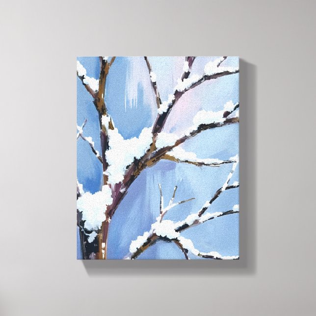 Winter Wonderland Snowy Tree Branches Painted Leinwanddruck (Vorderseite)