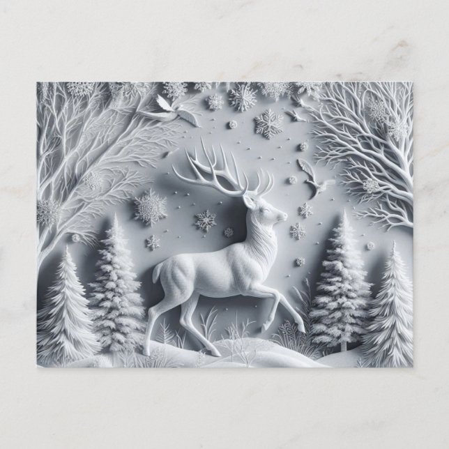 Winter Wonderland Stag Deer in Motion Postcard Postkarte (Vorderseite)
