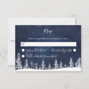 Winter Wonderland Starry Night Snow Forest Wedding RSVP Karte