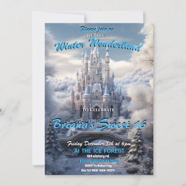 Winter Wonderland Sweet 16 Einladung (Vorderseite)