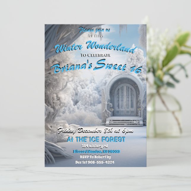 Winter Wonderland Sweet 16 Einladungen (Stehend Vorderseite)
