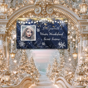 Winter Wonderland Sweet Sixteen Schneeflocken Blau Banner