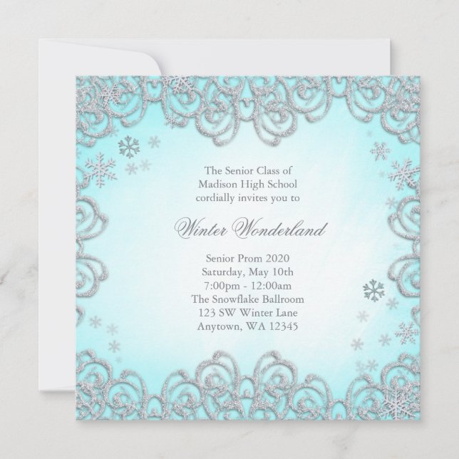 Winter Wonderland Swirl Snowflakes Prom Einladung (Vorderseite)
