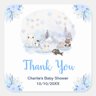 Winter Wonderland Tiere Baby Shower Danke schön Quadratischer Aufkleber