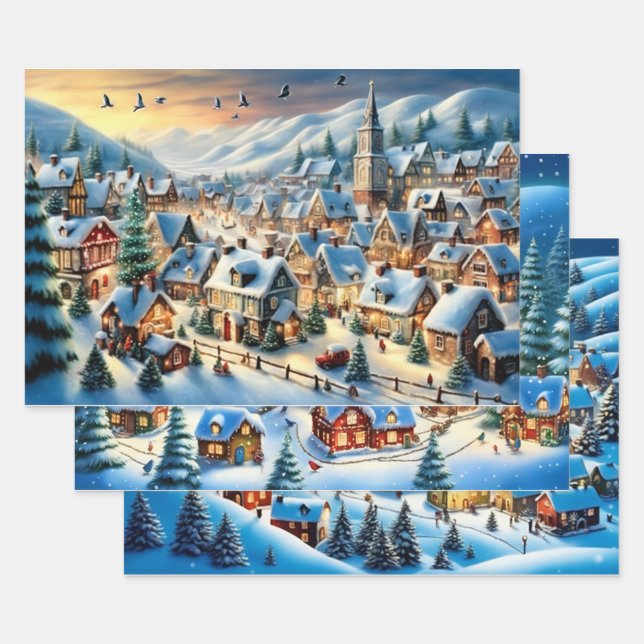 Winter Wonderland Towns Christmas Wrapping Paper Geschenkpapier Set (Set)